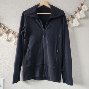 Lululemon In Stride Black Longline Cowl Neck Zip Jacket Luon Casual Yoga Gym 6